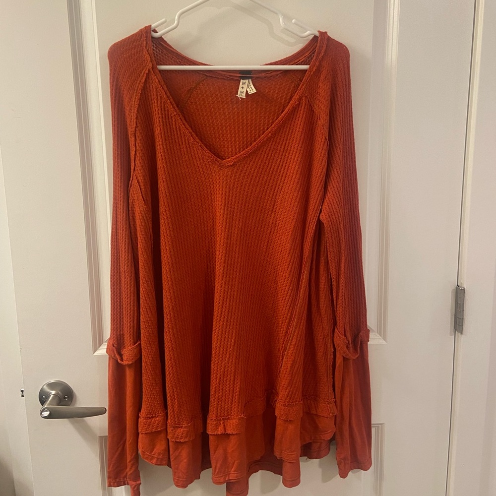 Free People Orange Thermal Long Sleeve